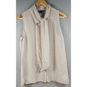 Armani Exchange Silk Blend Medium Swiss-dot Tie Neck Women Sleeveless Top Sheer